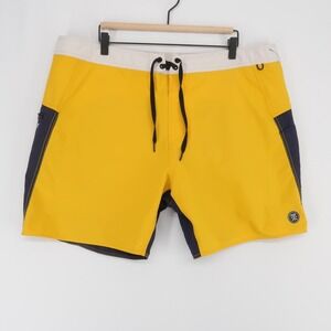 Roark The Boatman Board Shorts Mens 40 Yellow Colorblock Cordura Swim Trunks